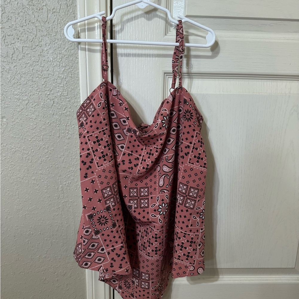 Pink Bandana Print Cowl Neck Top